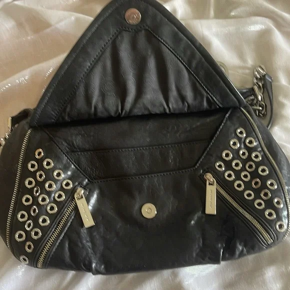 Michael Kors black leather zipper grommet hobo bag - Picture 6 of 9